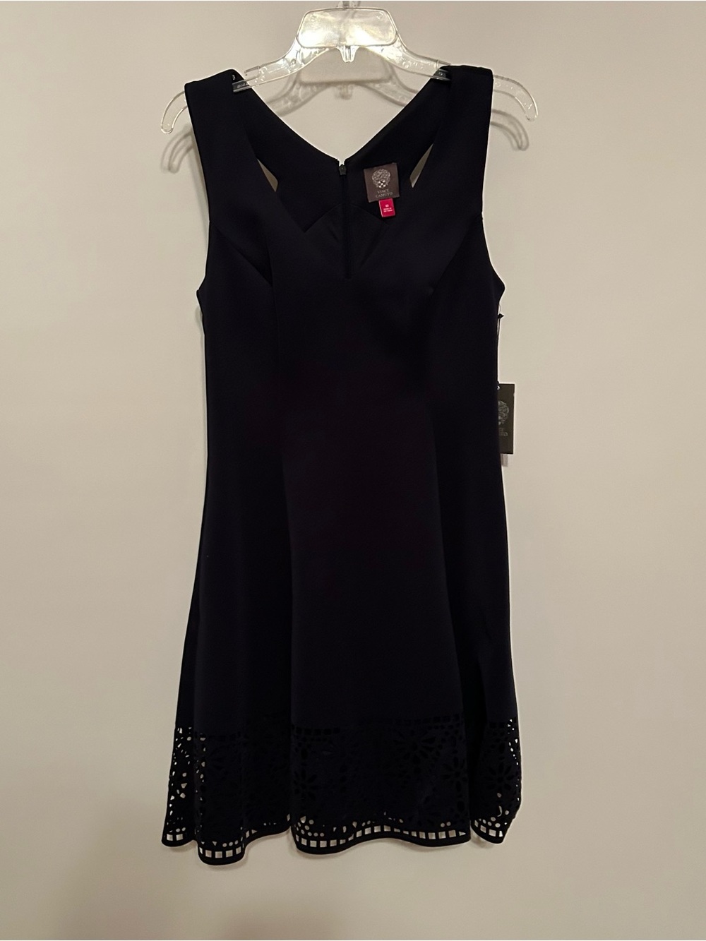 Vince Camuto Black Laser-Cut Hem Midi Dress